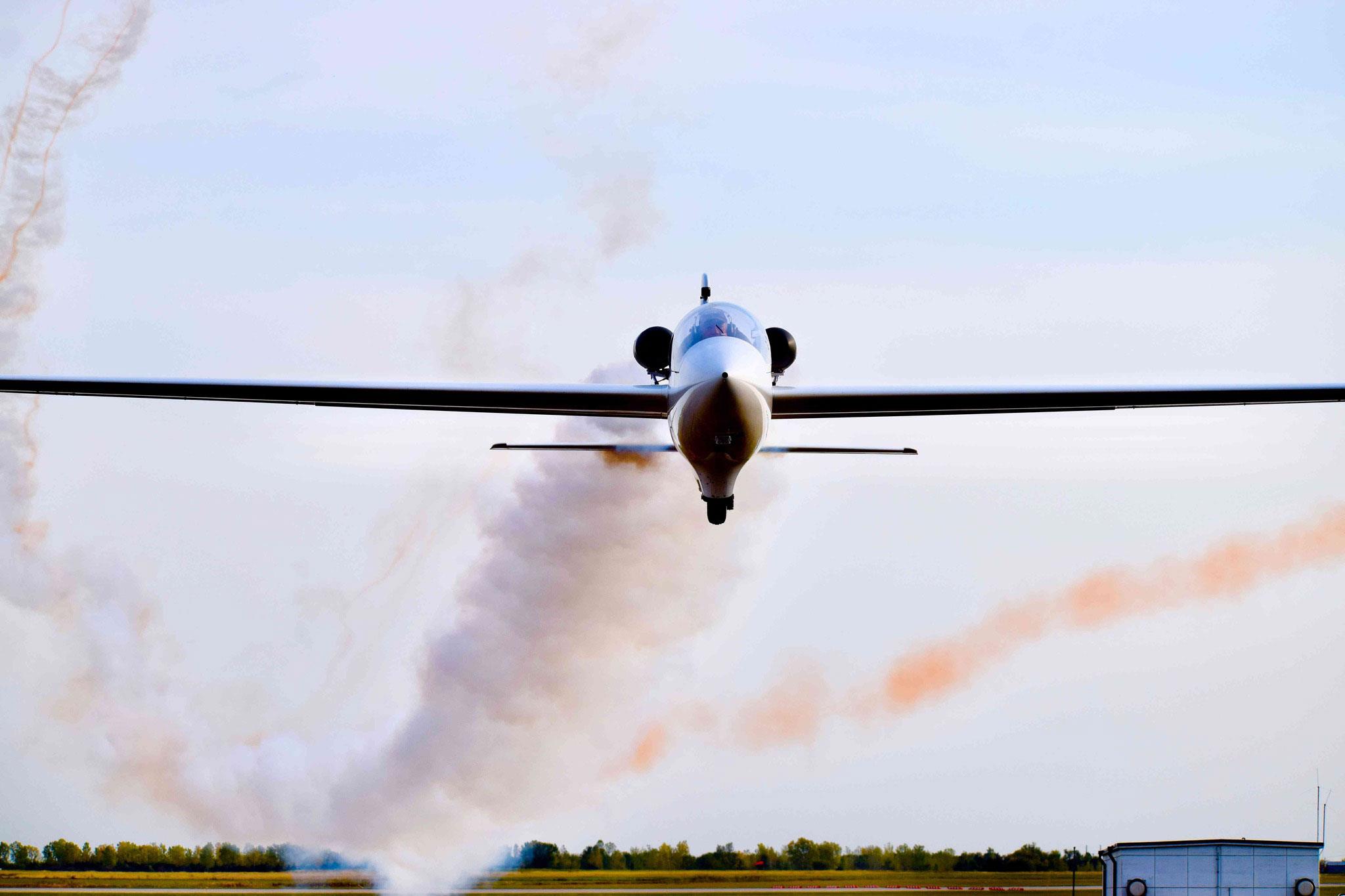 Airplane flying close to the ground